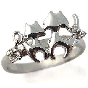 ダイヤモンド リング リング プラチナ ネコ(猫) 指輪 クリスマス ポイント消化