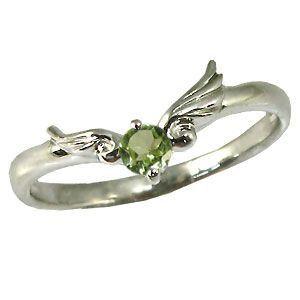 ペリドットリング プラチナ 羽根 一粒 指輪 クリスマス ポイント消化