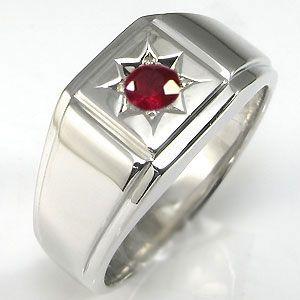 メンズ リング シルバー おしゃれ 印台 ルビー 一粒 指輪 : PLEJOUR