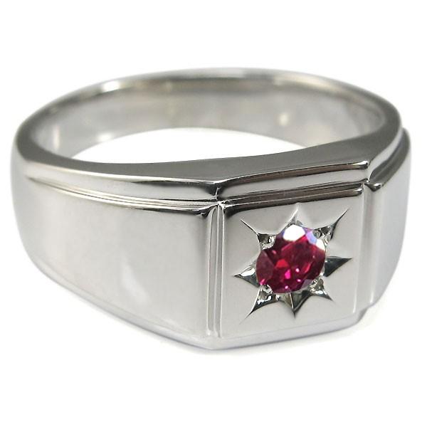 メンズ リング シルバー おしゃれ 印台 ルビー 一粒 指輪 : PLEJOUR