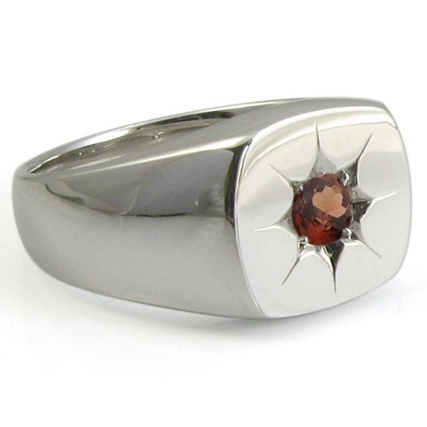 ガーネット リング メンズ プラチナ 印台リング 一粒 クリスマス