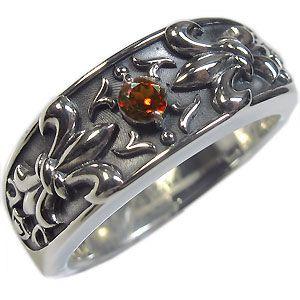 ガーネット リング メンズ 百合の紋章 指輪 シルバー クロス