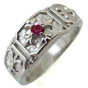 プラチナ ルビー リング メンズ クロス 百合の紋章 指輪 クリスマス
