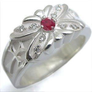 ルビー リング シルバー リング クロス メンズ 蝶 指輪