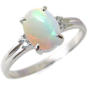 大粒 オパール リング 10月誕生石 一粒 10金 指輪