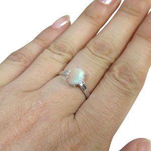 大粒 オパール リング 10月誕生石 一粒 リング 18金 指輪の画像