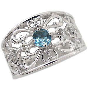 唐草 リング 指輪 ブルートパーズ 11月誕生石 一粒 10金