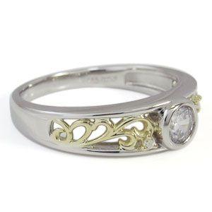 K18 pt1000 ダイヤモンド一粒　プラチナゴールドコンビリング QK-28_1.jpg