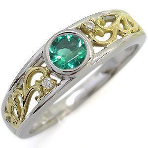 エメラルド指輪　K18プラチナコンビリング　ダイヤモンド エメラルド指輪 K18プラチナコンビリング ダイヤモンド