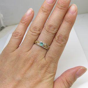 プラチナ 18金 コンビ リング 一粒 エメラルド 指輪 クリスマス