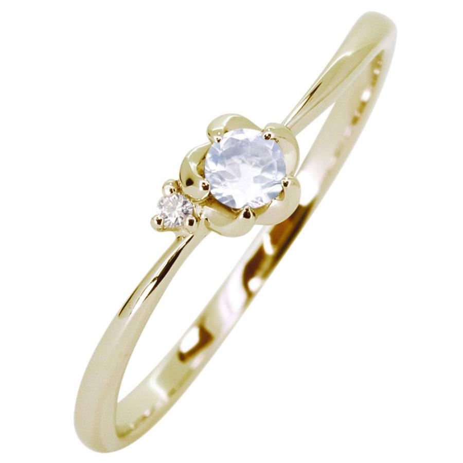 指輪 18金 ロイヤルブルームーンストーン リング 花 ピンキーリング