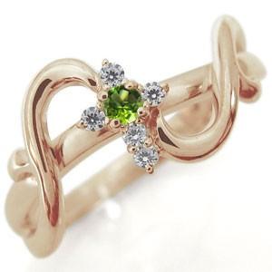 K18 ペリドット リング 指輪 クロス 唐草 十字架 リング