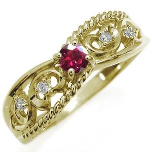 エンゲージリング ルビー リング K10 婚約指輪 格安 唐草 リング