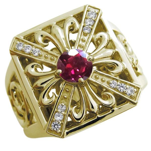 指輪 レディース ルビー クロスリング 唐草 百合の紋章 リング K10