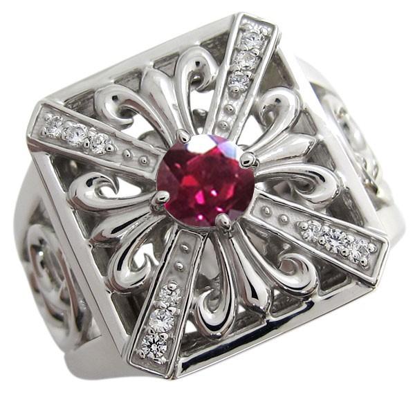 プラチナ メンズリング ルビー クロス 唐草 指輪 クリスマス ポイント消化