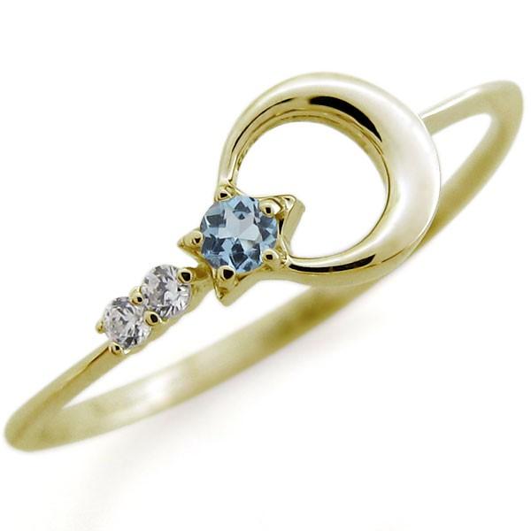 K18 リング アクアマリンサンタマリア 指輪 月モチーフ 星 ピンキー