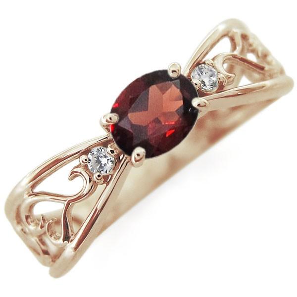 ハートエンゲージリング ガーネット オーバル K10 唐草 婚約指輪 格安