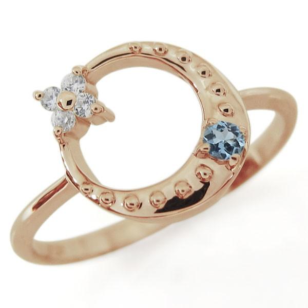 星 月 モチーフ アクアマリンサンタマリア エンゲージリング 18金 婚約指輪 格安