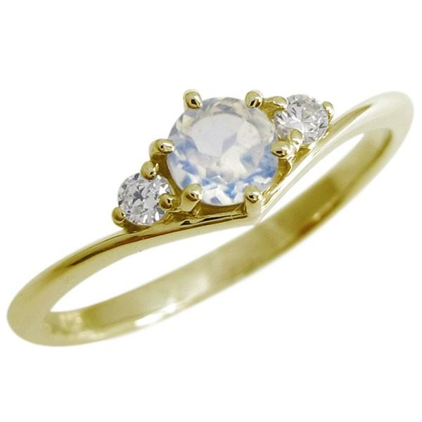 ロイヤルブルームーンストーン Vライン エンゲージリング エレガント 一粒 10金 婚約指輪 格安