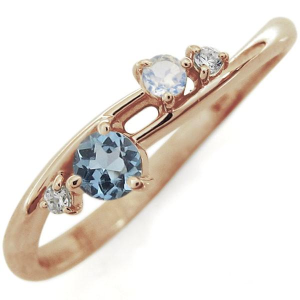 シンプルリング ライン リング アクアマリンサンタマリア 指輪 18金の画像