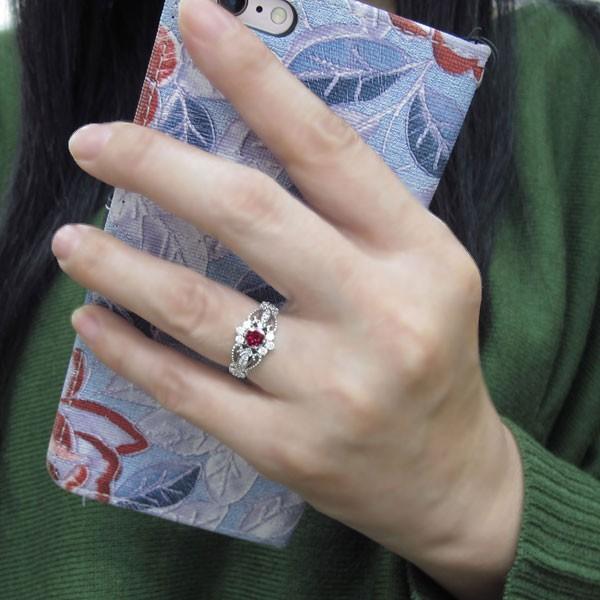 ルビーリング アンティーク調 リング ミル打ち 10金 指輪の画像