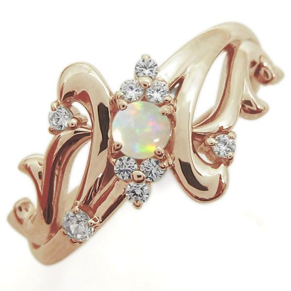 婚約指輪 安い オパール 結婚10周年 唐草 エンゲージリング K10