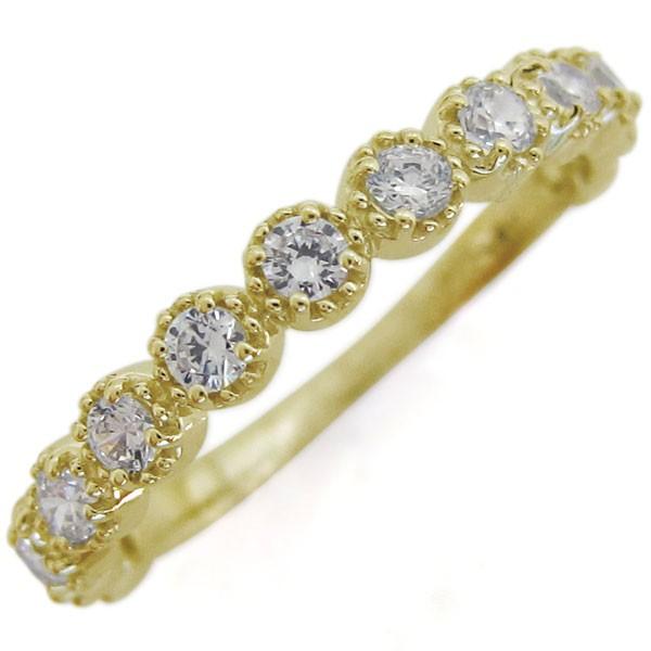 ダイヤモンドリング ハーフエタニティーリング 18金 指輪 ミル打ち