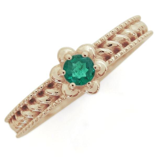 エメラルドリング フラワーモチーフ 花 指輪 K10 リング