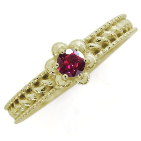 新品 K18 ルビーリング 花 指輪 ルビー ミル打ちリング フラワーリング 18金 フラワーリング 可愛い 指輪 レディースアクセサリー