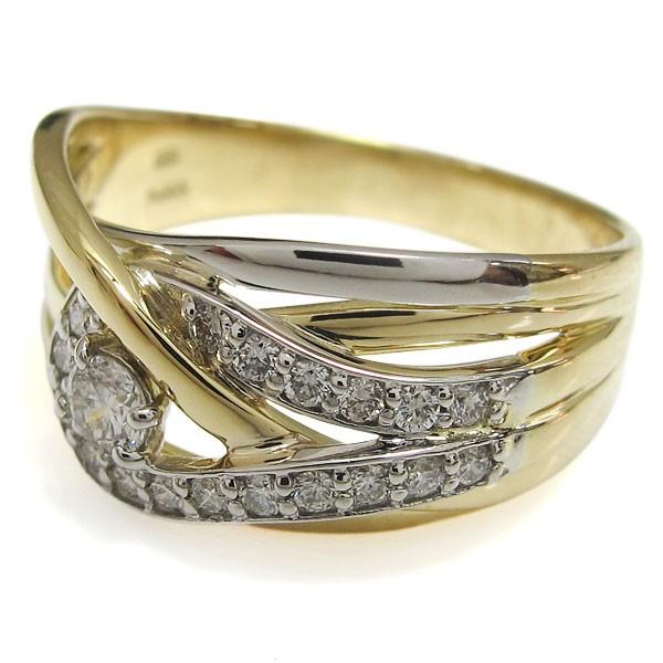 ダイヤモンド 指輪 18金 プラチナ コンビリング ラインリング