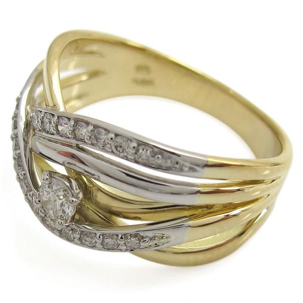 18金 プラチナ コンビリング ダイヤモンド 婚約指輪 エンゲージリング