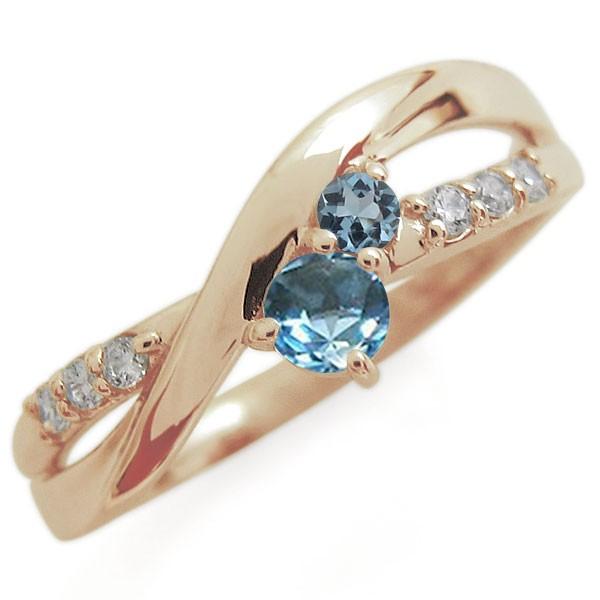 ブルートパーズ リング 2本ライン シンプル 10金 指輪