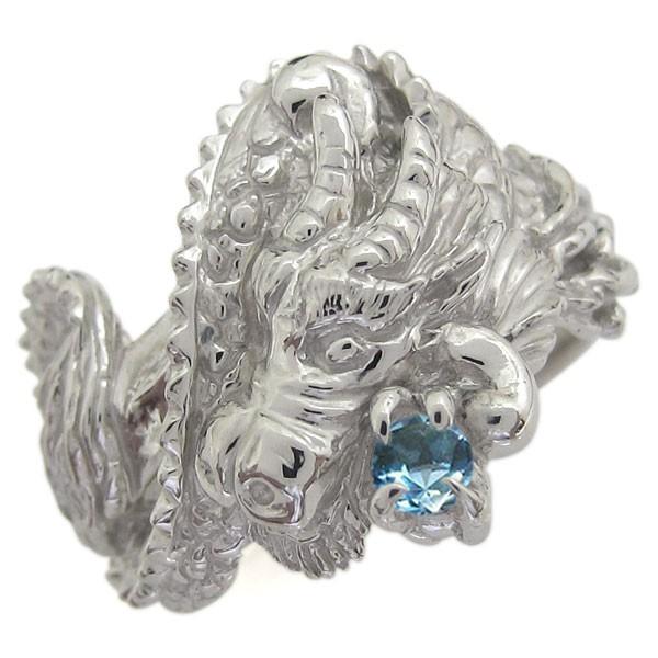 プラチナ メンズ ブルートパーズリング 指輪 11月誕生石 ドラゴン クリスマス ポイント消化