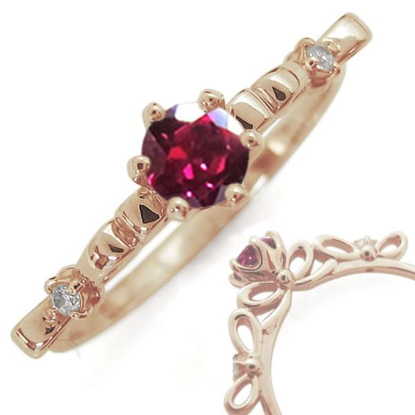 7月誕生石 ルビーリング 10金 リボン レディース
