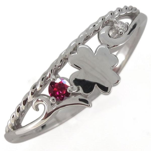 指輪 レディース クローバー シルバーアクセサリー ルビー 7月誕生石 唐草