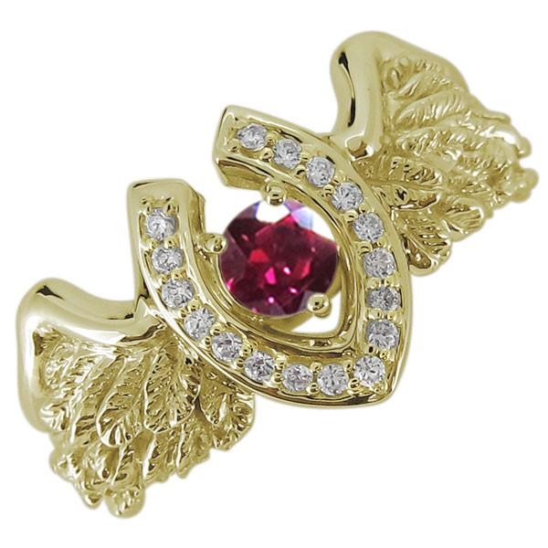 メンズ リング 馬蹄 羽根 フェザー ルビー 7月誕生石 10金 指輪