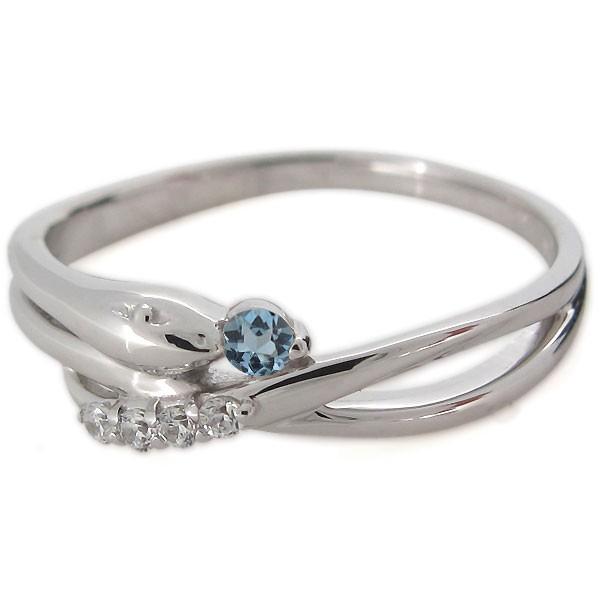 指輪 レディース 18金 18k ヘビ 蛇 3月誕生石 アクアマリンサンタマリア スネークリングの画像