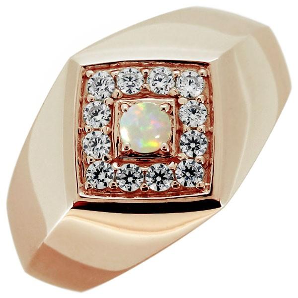 指輪 メンズ 印台 リング オパール 10月誕生石 10金 シンプル