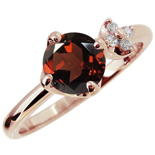 指輪 レディース シンプル 天然石 18金 18k リング ゴールド ピンク 誕生石 1月の画像
