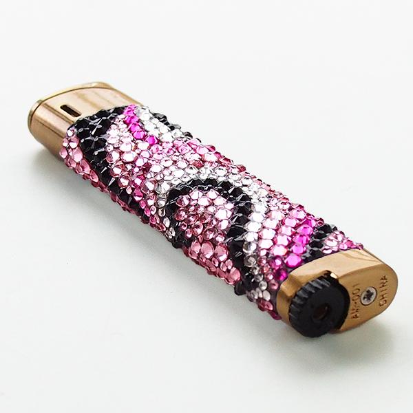 SWAROVSKI スワロフスキー デコ ガスライター ピンク&ブラック