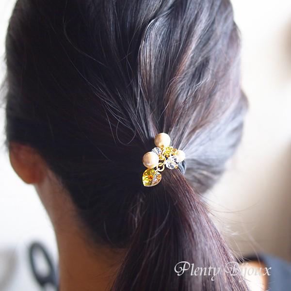 SWAROVSKI ヘアゴム おしゃれ ハート型スワロフスキーとコットン SWAROVSKI ヘアゴム おしゃれ ハート型スワロフスキーとコットン