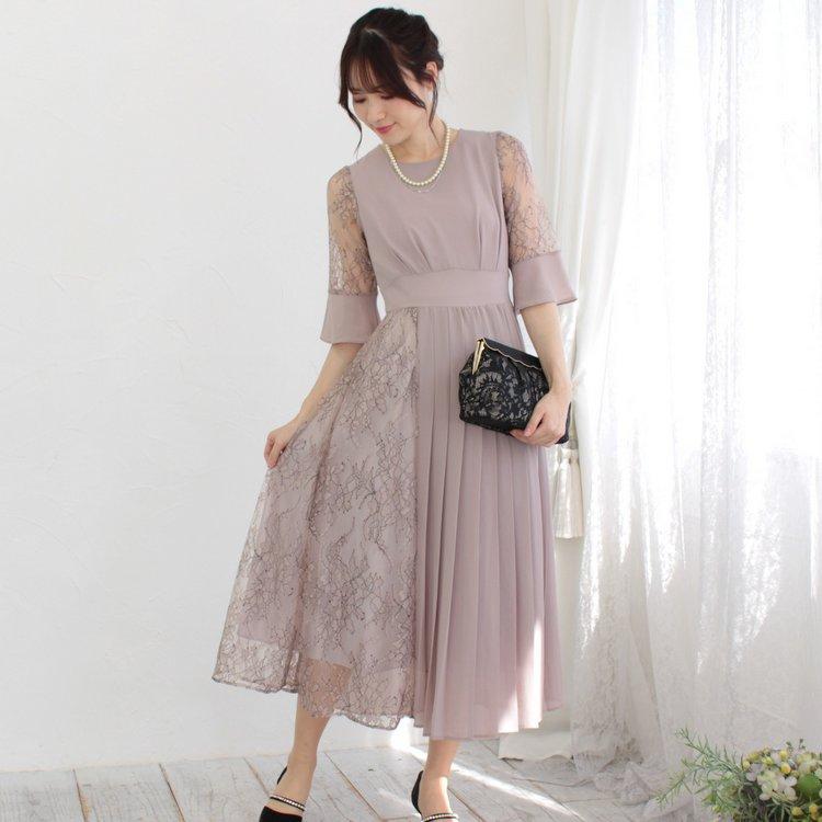 パーティードレス結婚式 二次会 服装 親族 披露宴 ゲスト 総レース ロングドレス 袖あり 20代 30代 40代 おしゃれ プリカ 3-5135 ローズベージュ_4