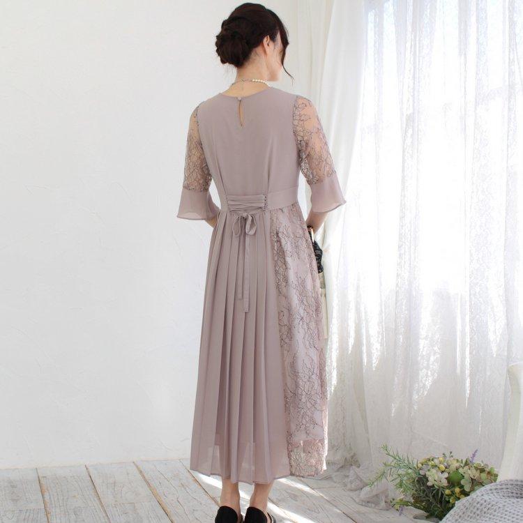 パーティードレス結婚式 二次会 服装 親族 披露宴 ゲスト 総レース ロングドレス 袖あり 20代 30代 40代 おしゃれ プリカ 3-5135 ローズベージュ_6