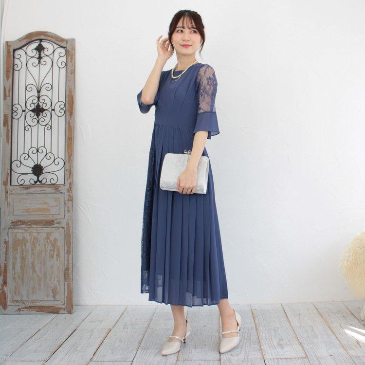 パーティードレス 結婚式 二次会 服装 親族 披露宴 ゲスト 総レース ロングドレス 袖あり 20代 30代 40代 おしゃれ プリカ 3-5135 ブルー_3