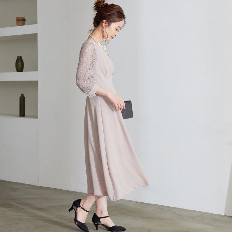 パーティードレス 結婚式 二次会 服装 親族 披露宴 卒業パーティー 日本製 上品 ロング丈 20代 30代 40代 おしゃれ プリカ 5-3106op-1 ベージュ_5