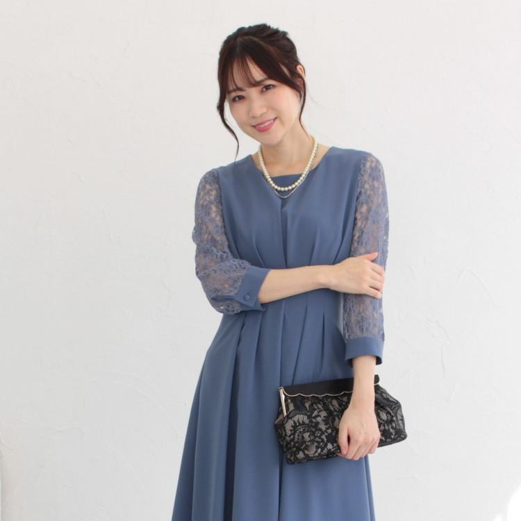 パーティードレス 結婚式 二次会 服装 親族 披露宴 謝恩会 ゲスト 日本製 上品 ロング丈 20代 30代 40代 おしゃれ プリカ 5-3106op ブルー_3