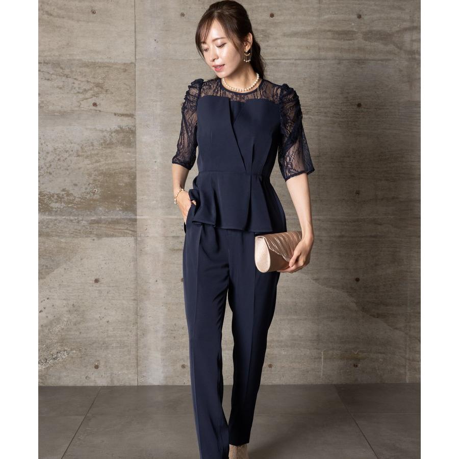 パンツドレス 結婚式 お呼ばれ 服装 お呼ばれドレス レースドレス 大きいサイズ 会社パーティー 20代 30代 40代 お呼ばれコーデ 袖あり パンツドレス_3