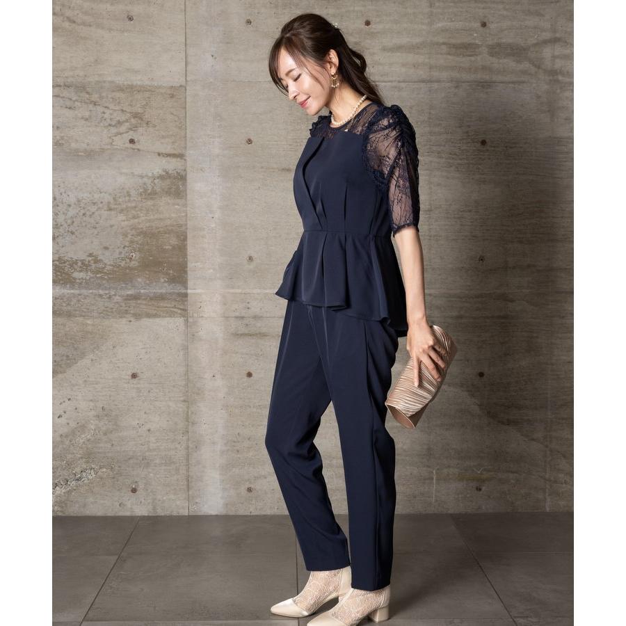 パンツドレス 結婚式 お呼ばれ 服装 お呼ばれドレス レースドレス 大きいサイズ 会社パーティー 20代 30代 40代 お呼ばれコーデ 袖あり パンツドレス_4