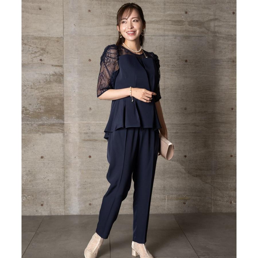 パンツドレス 結婚式 お呼ばれ 服装 お呼ばれドレス レースドレス 大きいサイズ 会社パーティー 20代 30代 40代 お呼ばれコーデ 袖あり パンツドレス_6