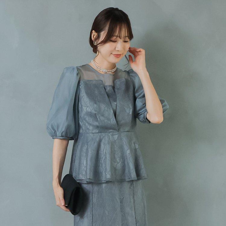 パーティードレス 結婚式 親族 服装 お呼ばれドレス レースドレス 大きいサイズ ツーピース 30代 40代 50代 おしゃれドレス 袖あり 膝下 セパレートドレス_10